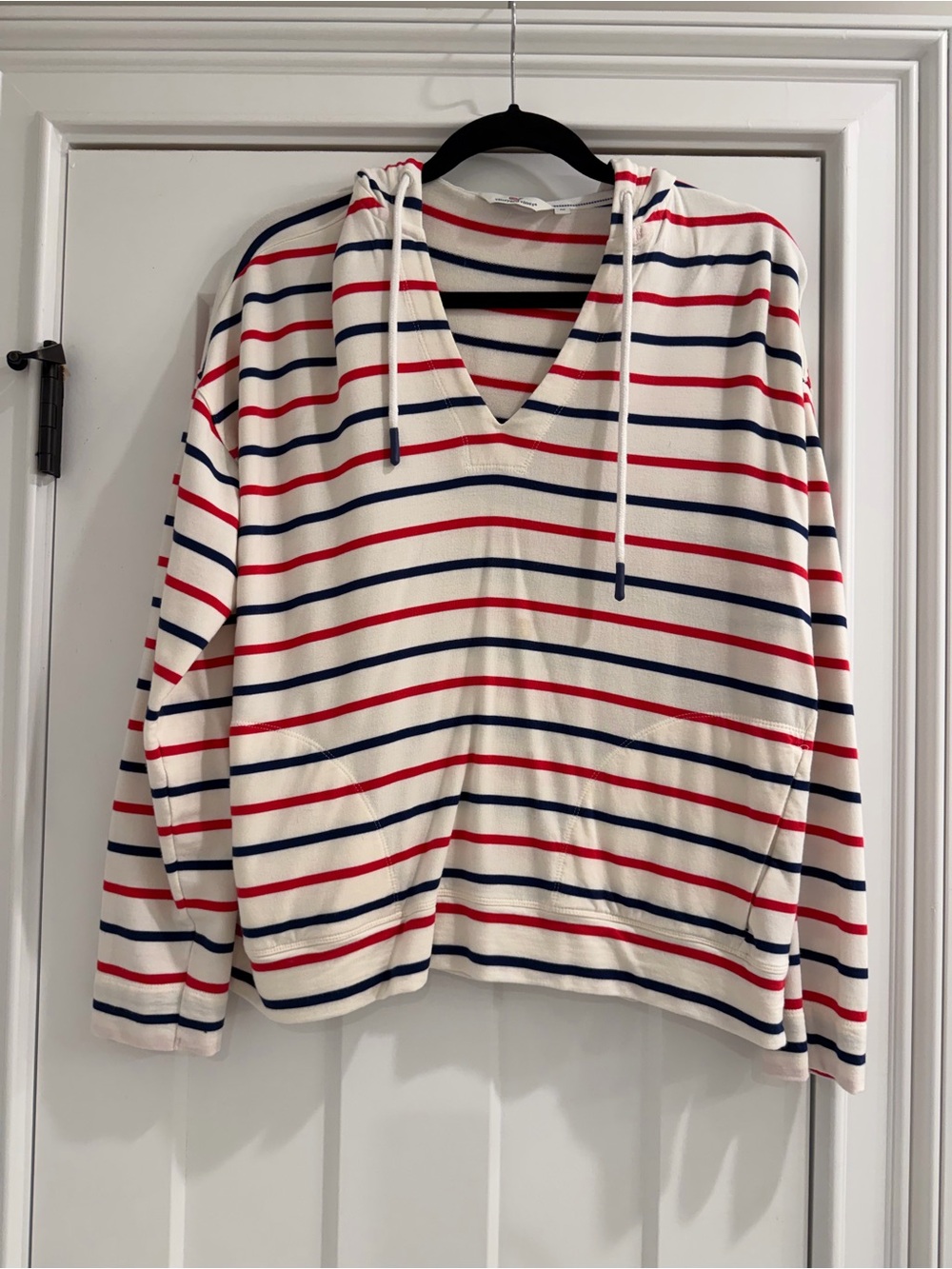 Vineyard Vines Hooded V-Neck Pullover Red & Navy Stripes SO SOFT size Medium